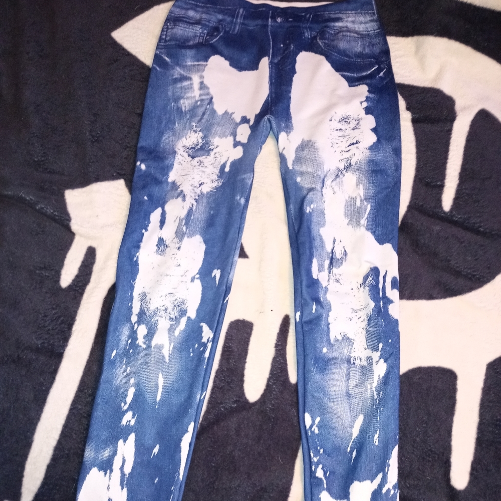 ♡Paint splatter jean leggings
